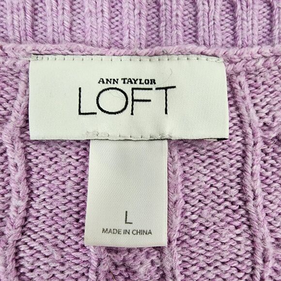 Ann Taylor LOFT Womens Sweater Large Cable Knit V Neck Ribbed Trim Rabbit Hair - Picture 7 of 8